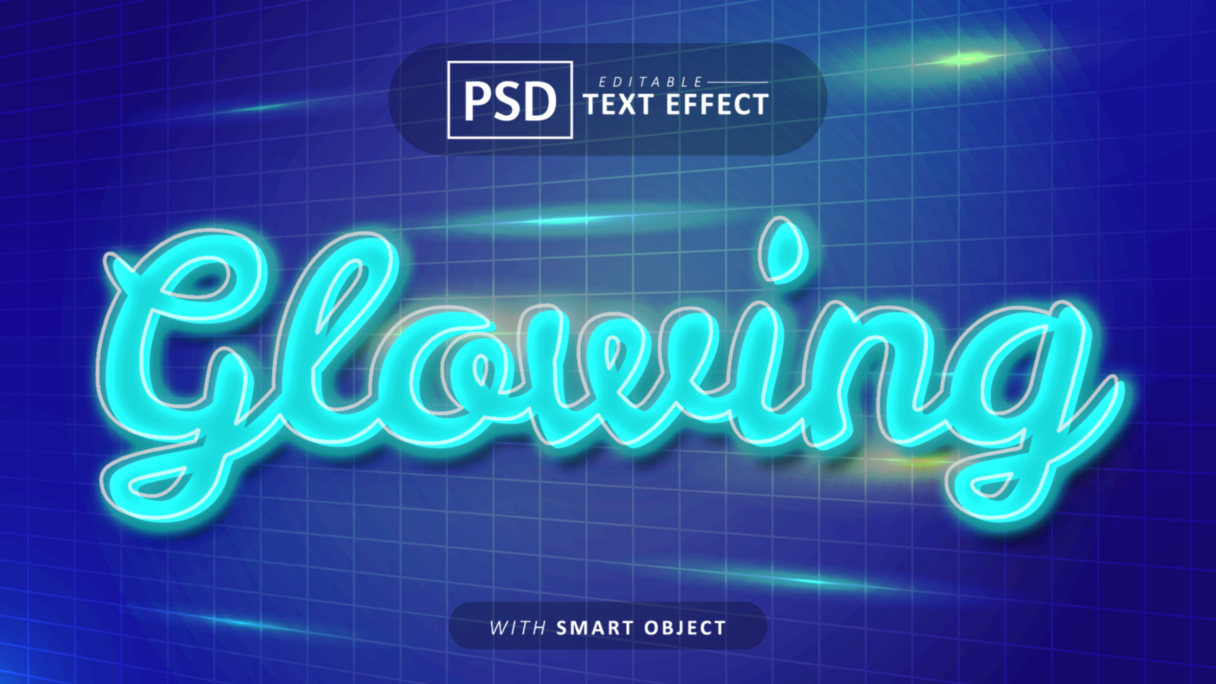 Blue glowing neon style text effect editable psd