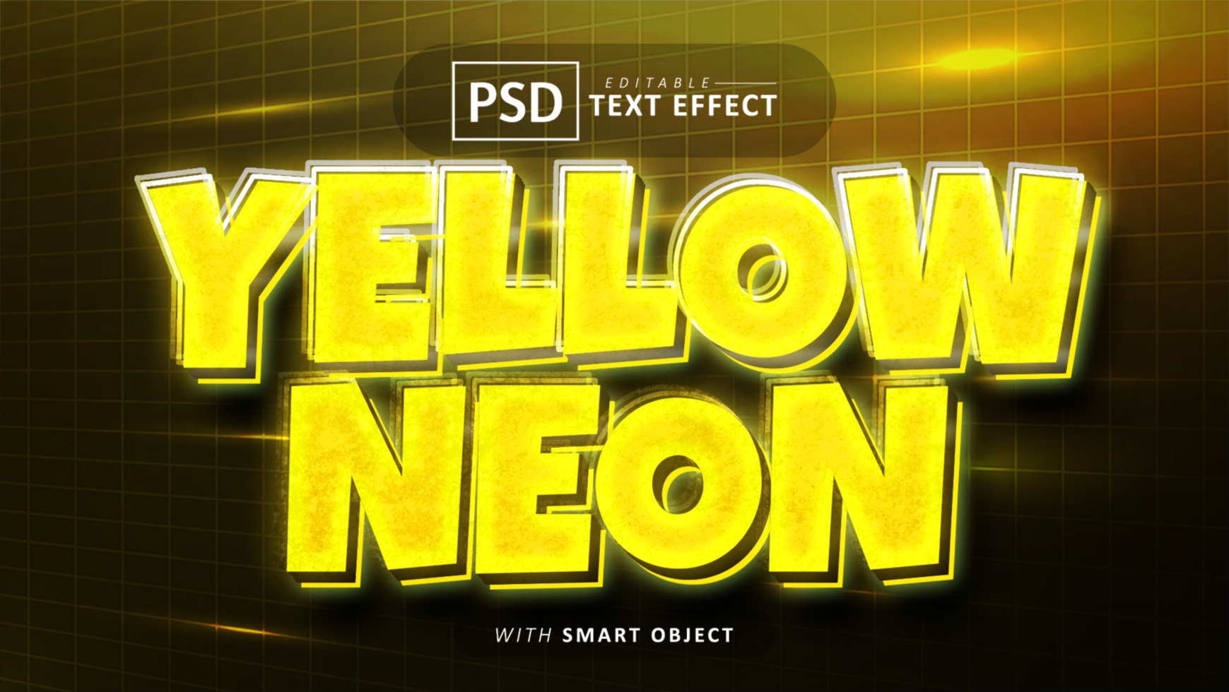 Yellow neon text effect editable psd
