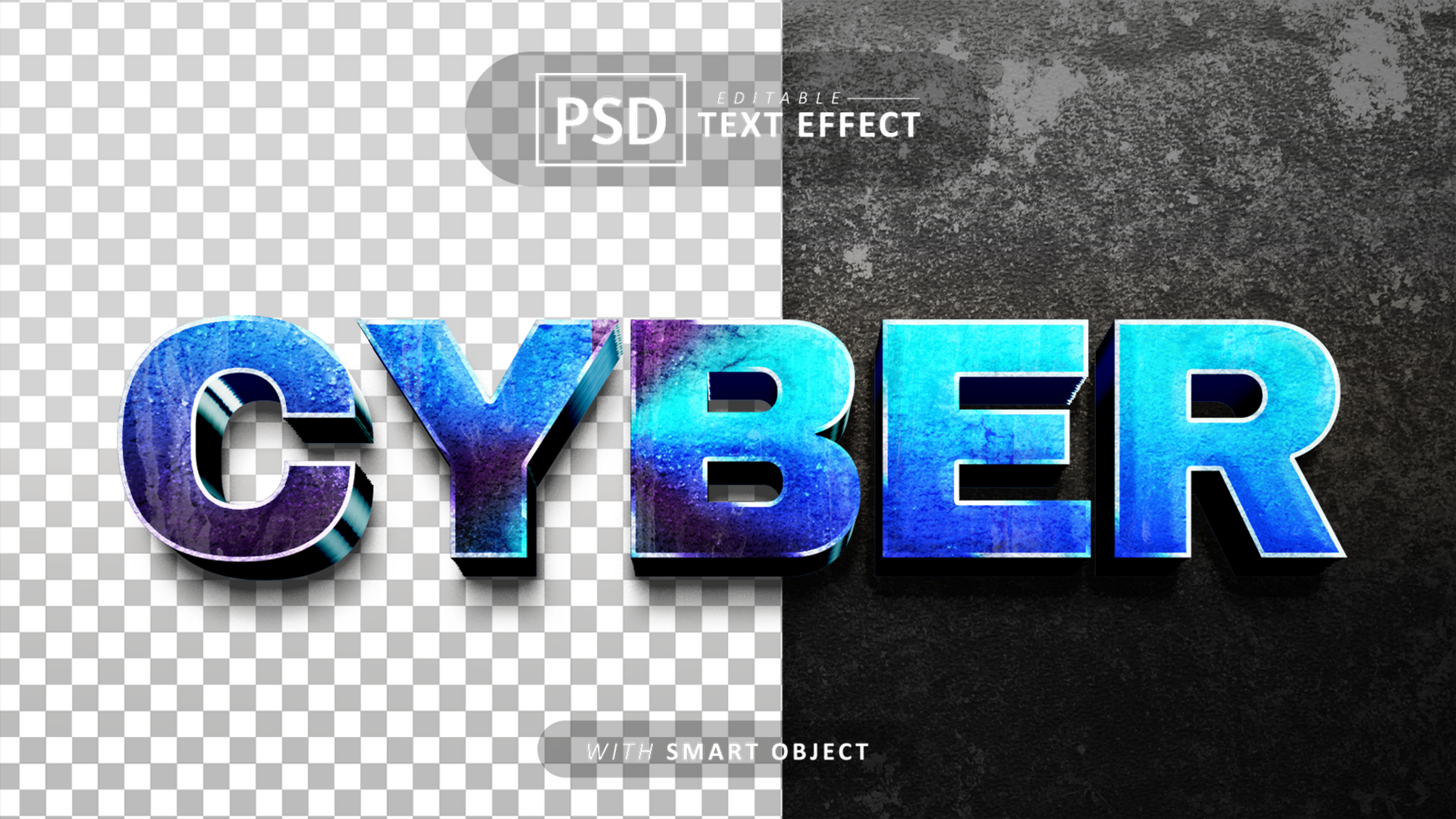Blue cyber 3d text effect editable psd