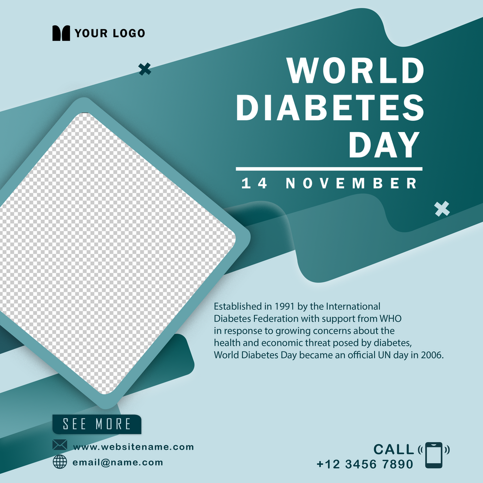 World Diabetes day template design, Social media post template,  with smart object psd