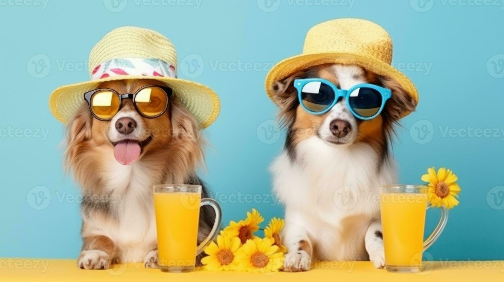 Cute dogs in summer hats photo