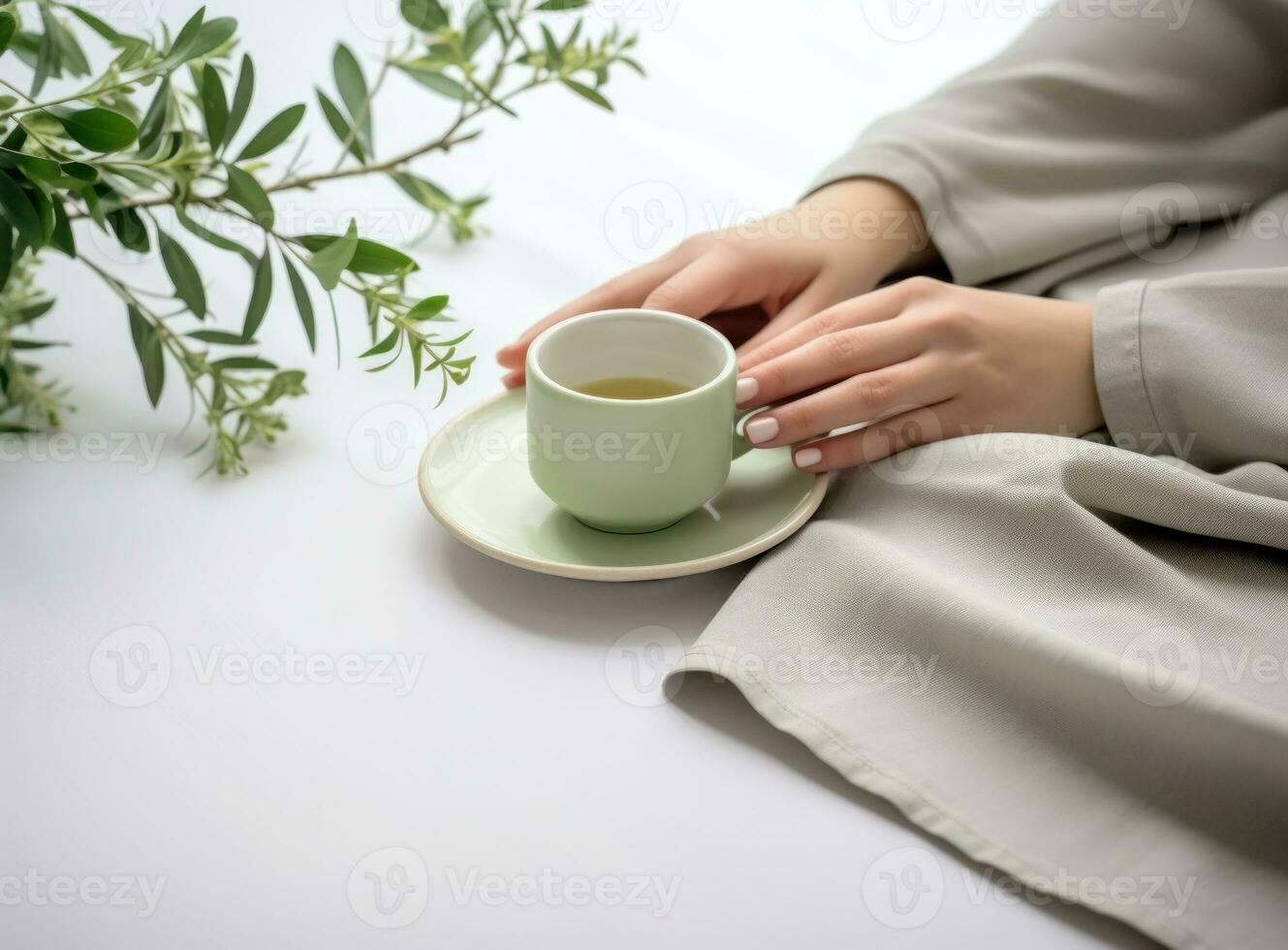 Girl with cup of green coffee photo