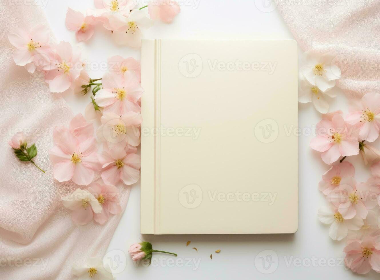 Empty book with flowers photo