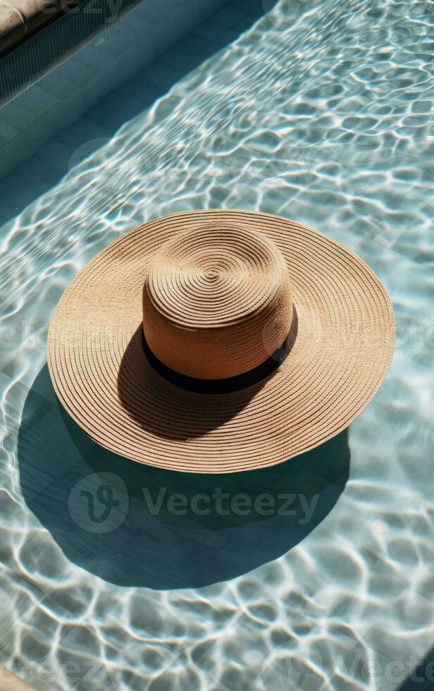 Summer hat near swimming pool photo