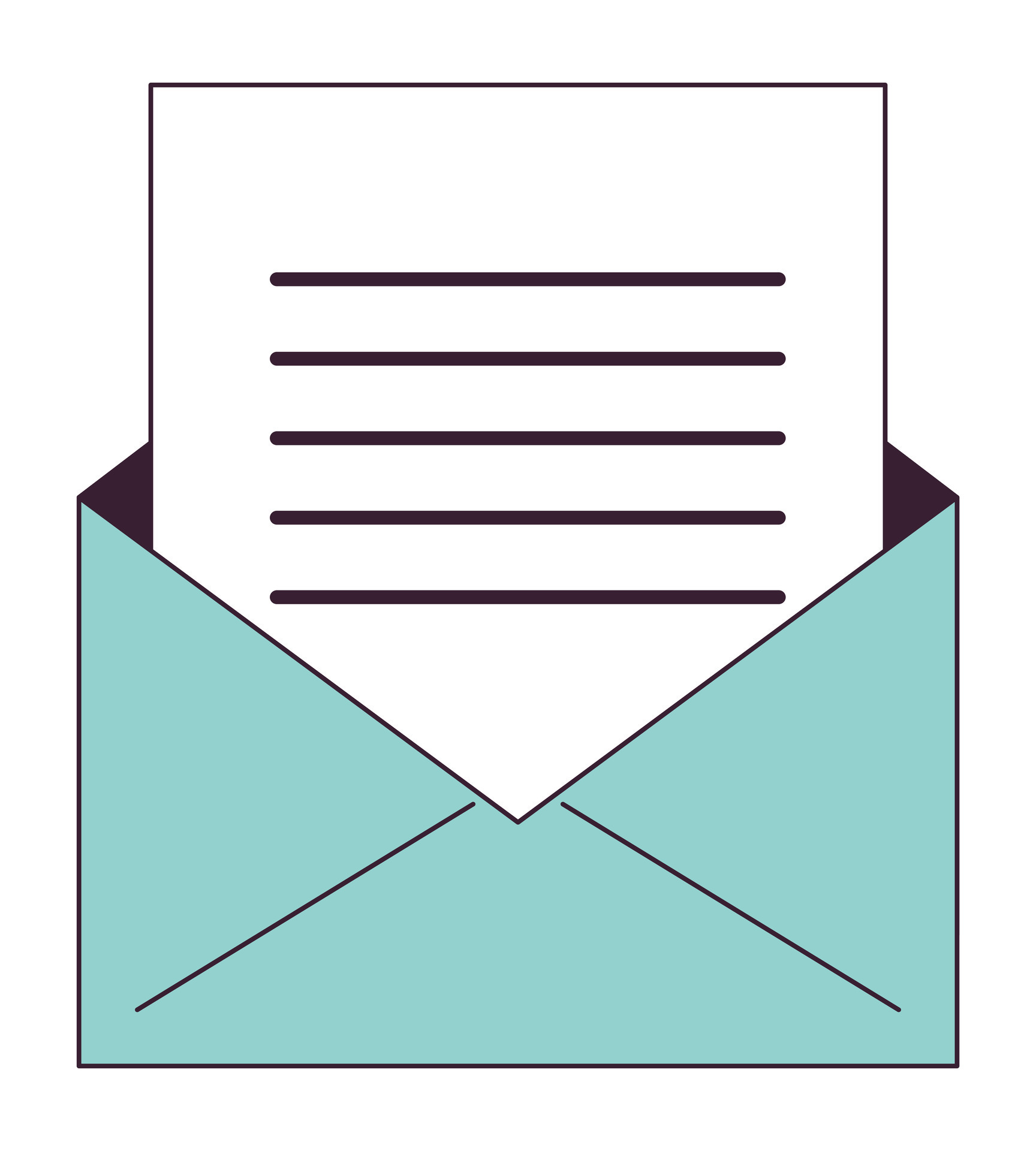 Letter in opened envelope flat line color isolated vector object