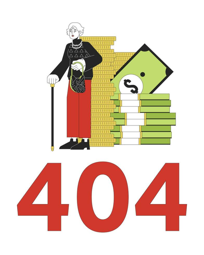 pensión ahorros error 404 destello mensaje. Finanzas gestión. vacío estado ui diseño. página no encontró surgir dibujos animados imagen. vector plano ilustración concepto en blanco antecedentes