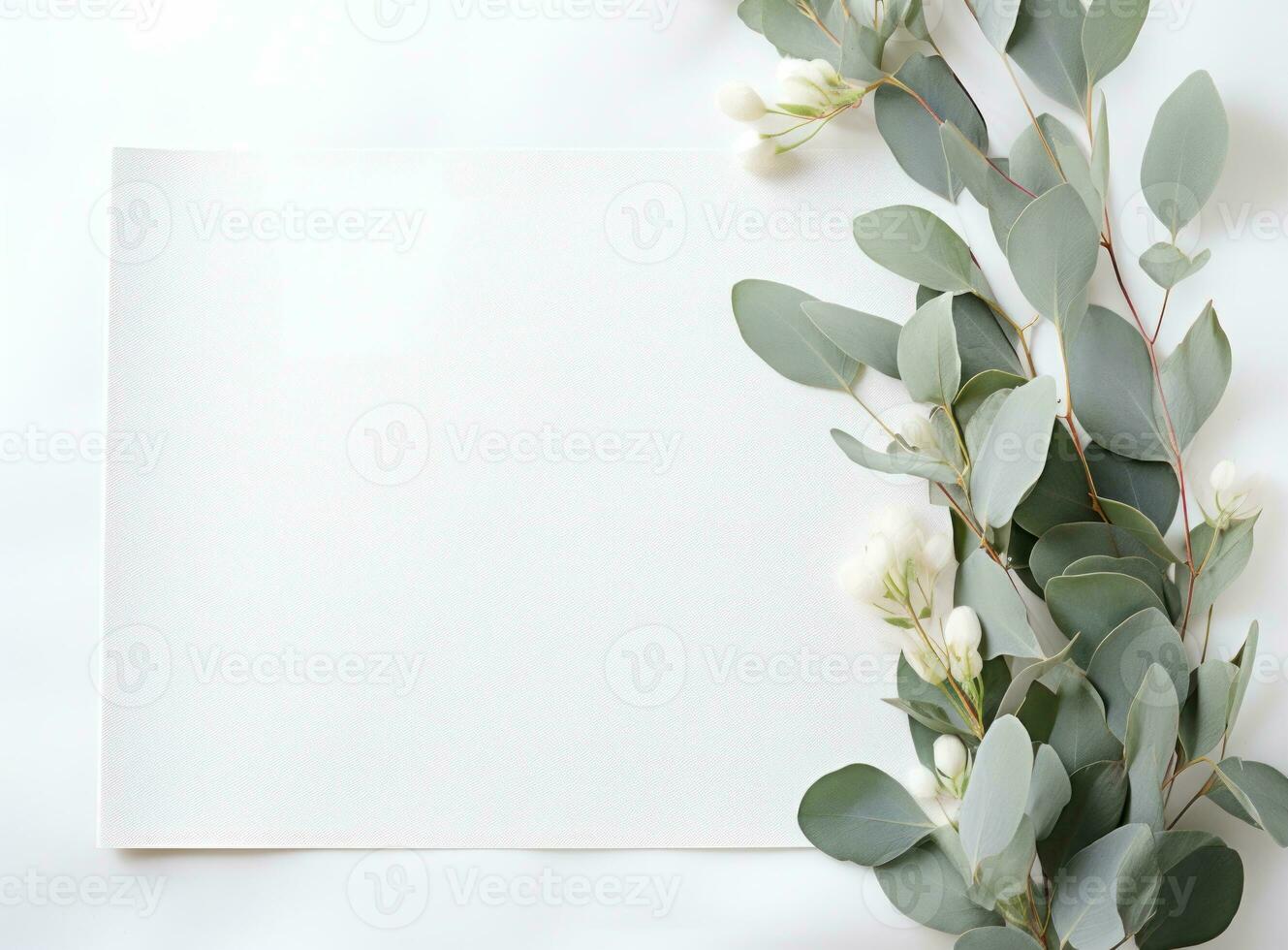 Empty card with eucalyptus leaves photo