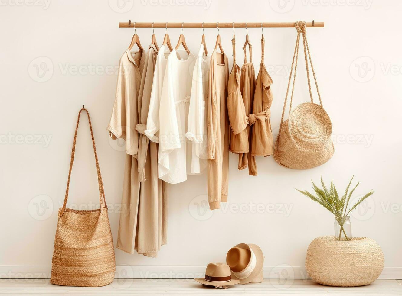 Clothes collection hanging on hangers photo