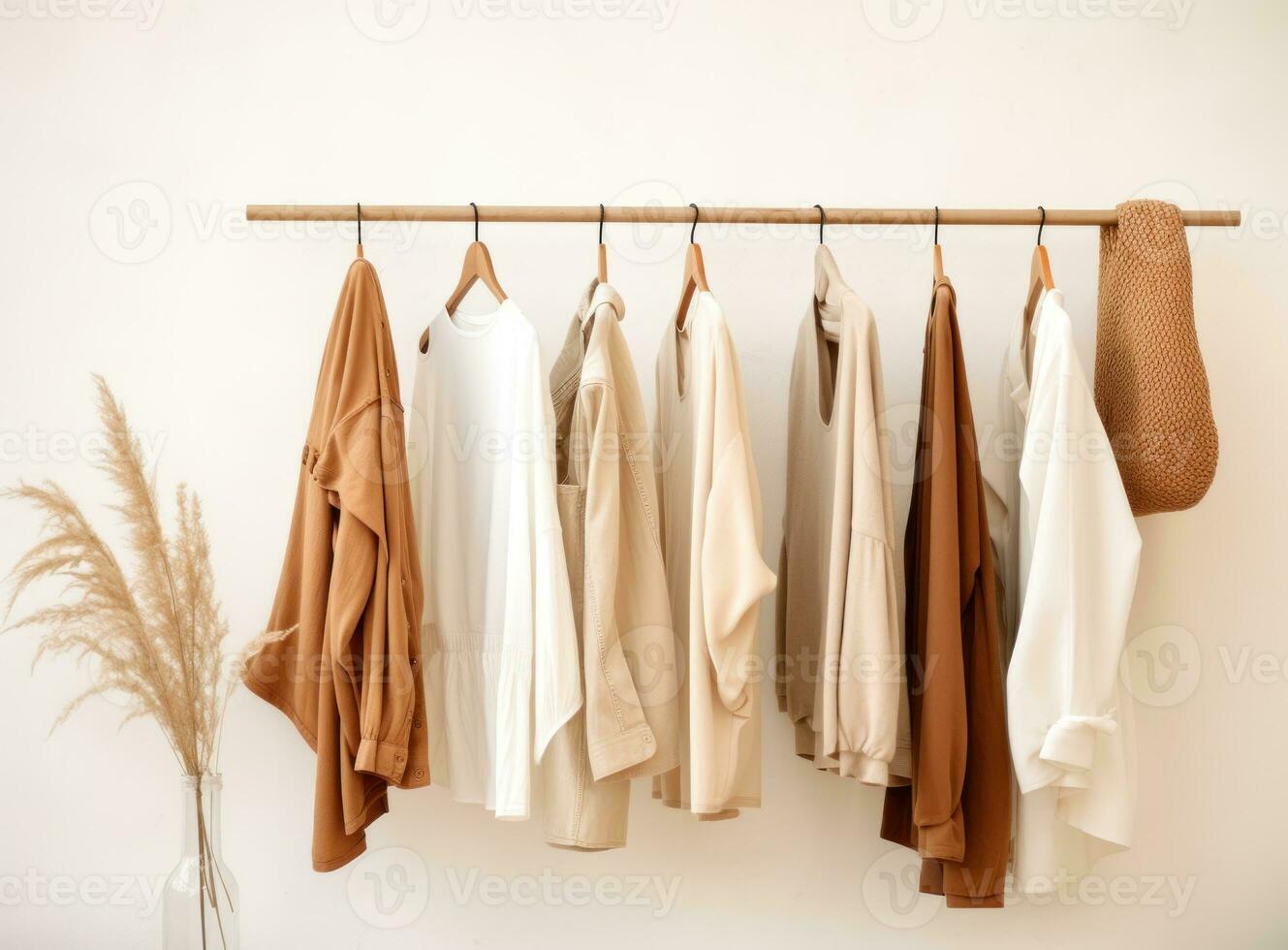 Clothes collection hanging on hangers photo