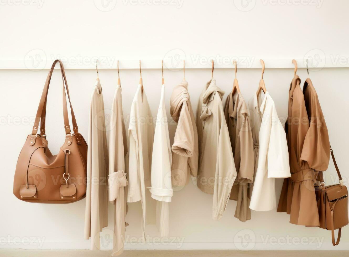 Clothes collection hanging on hangers photo