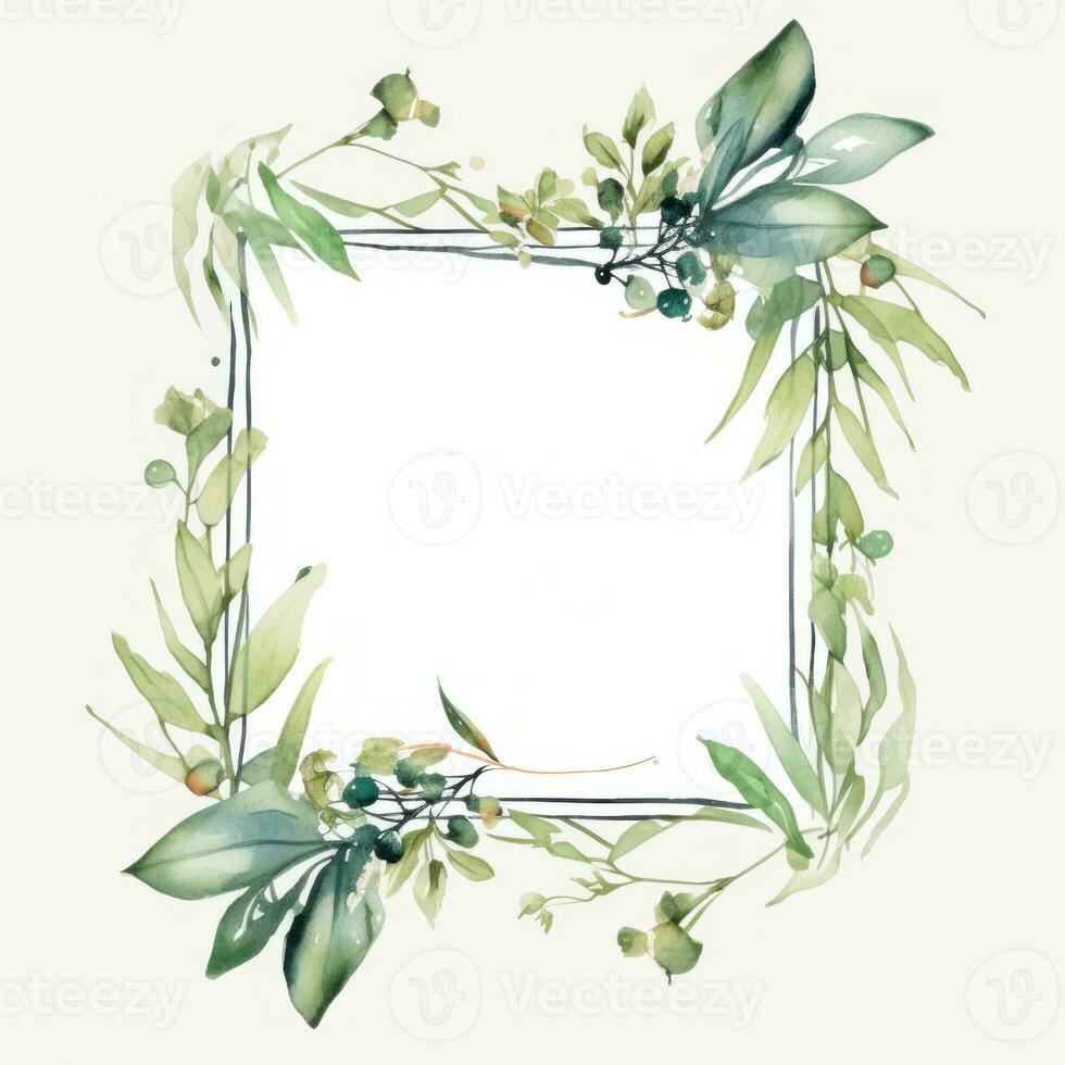 Watercolor natural frame for wedding invitation photo