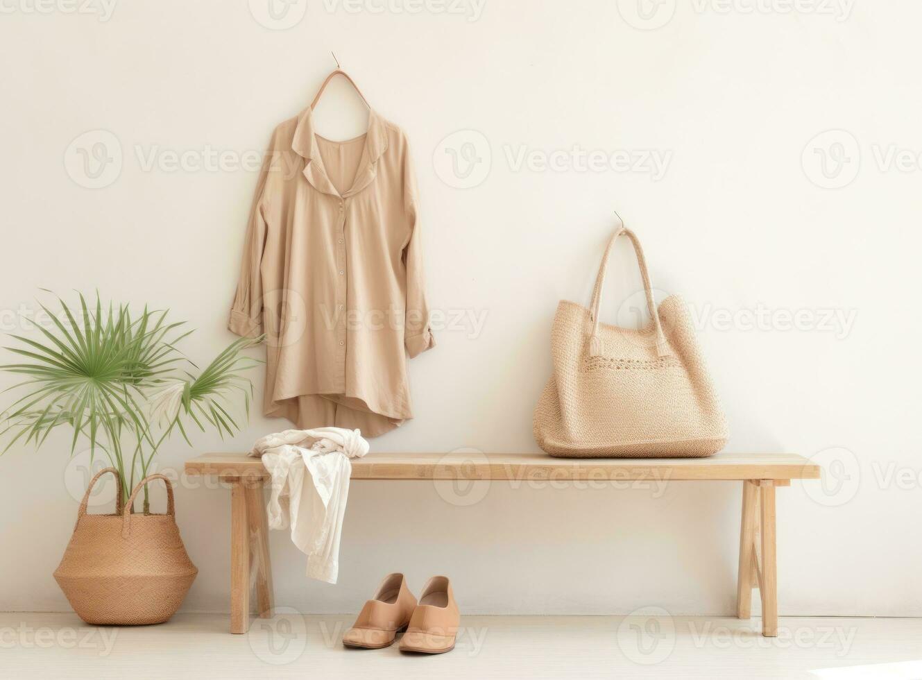 Clothes collection hanging on hangers photo