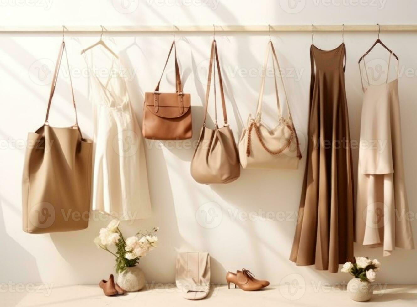 Clothes collection hanging on hangers photo