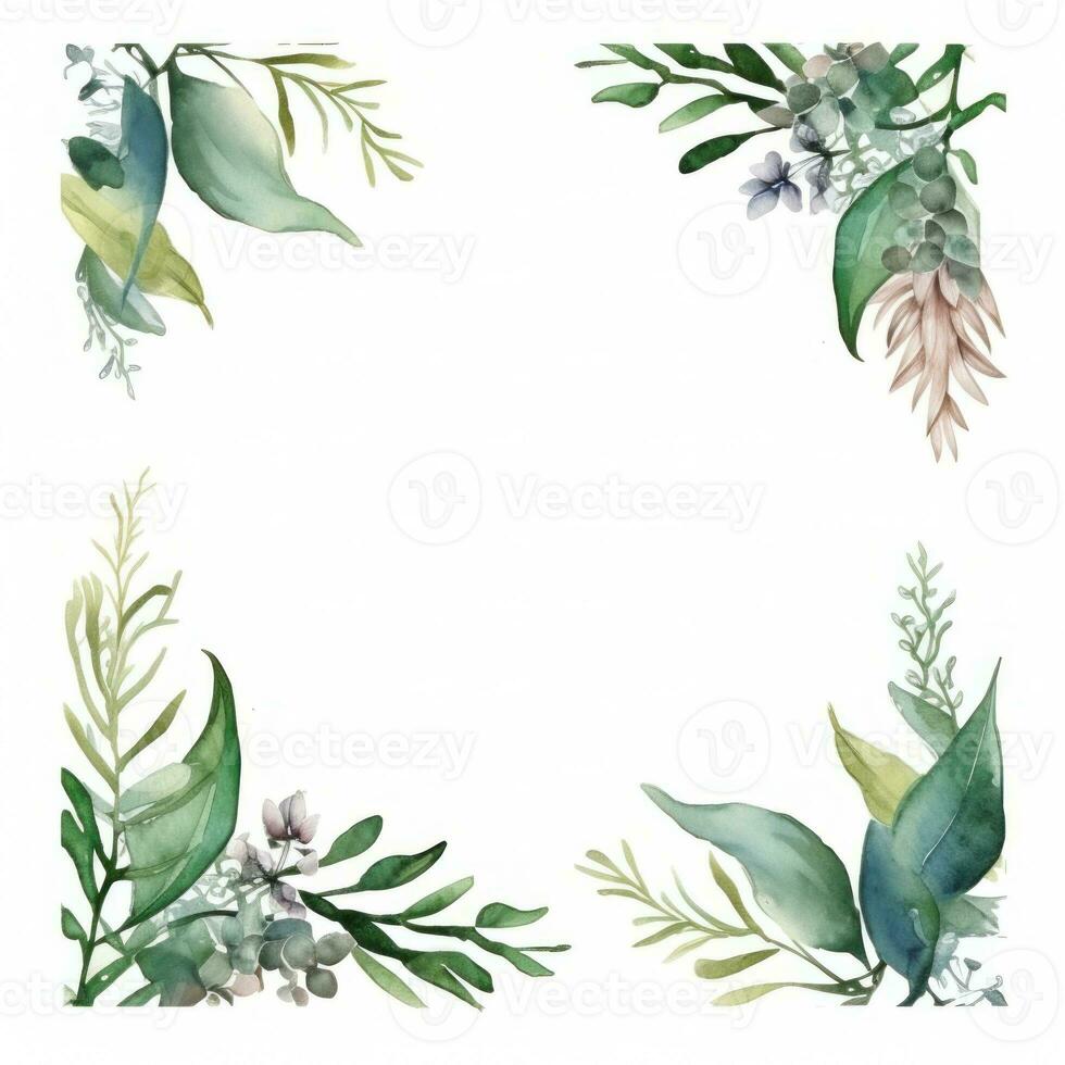 Watercolor natural frame for wedding invitation photo