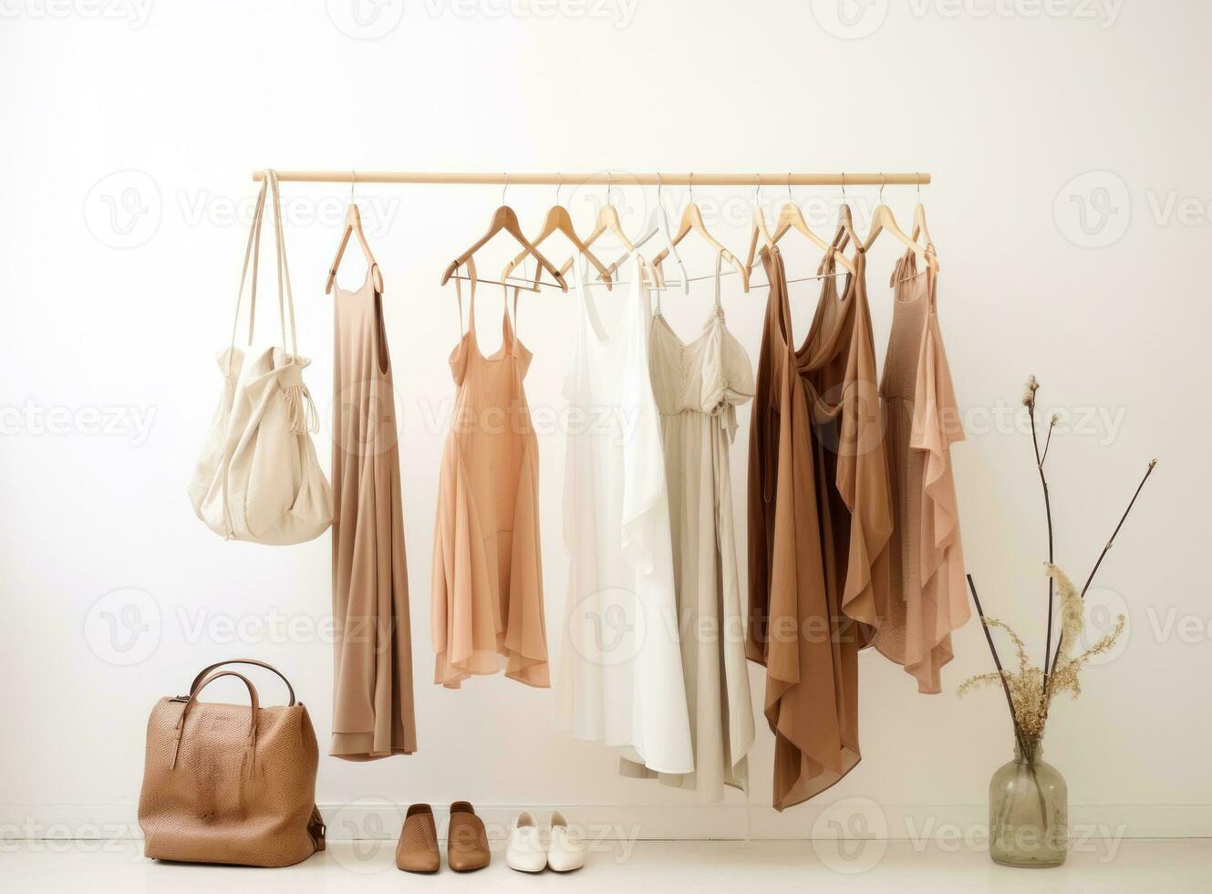 Clothes collection hanging on hangers photo