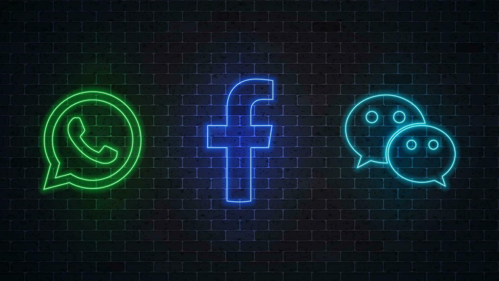 Facebook, whatsapp glowing neon sign. Vector illustration