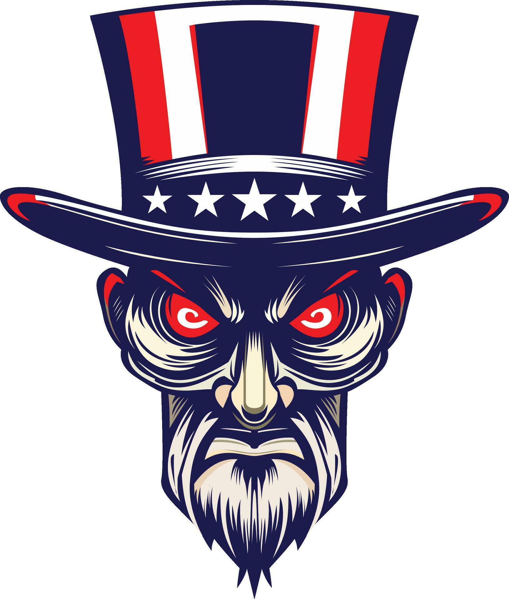 Evil Uncle Sam vector illustration Uncle Sam in US flag colors hat