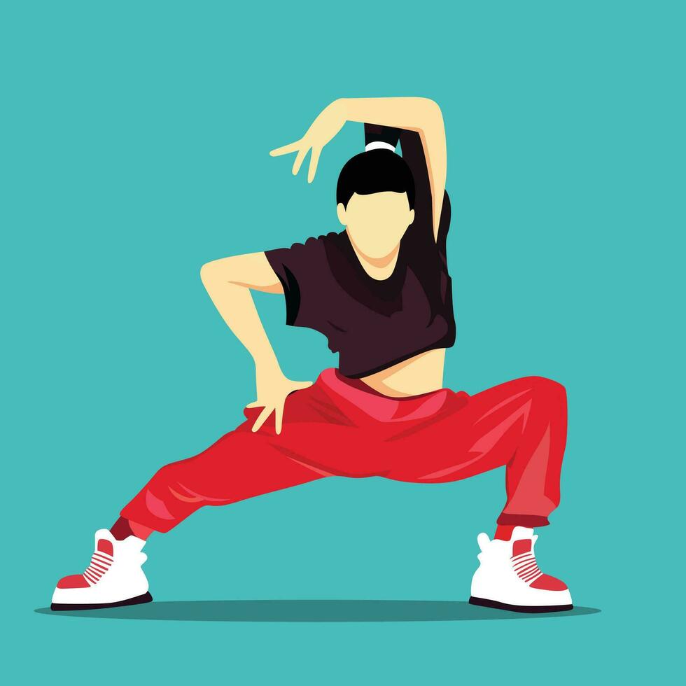 hembra cadera salto bailarín plano estilo vector ilustración, cadera salto estilo libre niña baile, frio danza se mueve plano estilo valores vector imagen