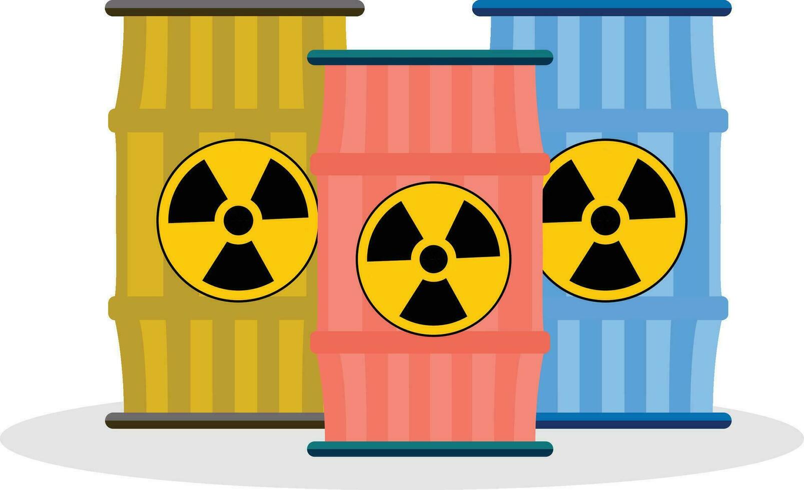 radioactivo productos quimicos en barriles plano estilo vector ilustración, radionucleidos radioactivo materiales núcleo productos quimicos contenedores valores vector imagen