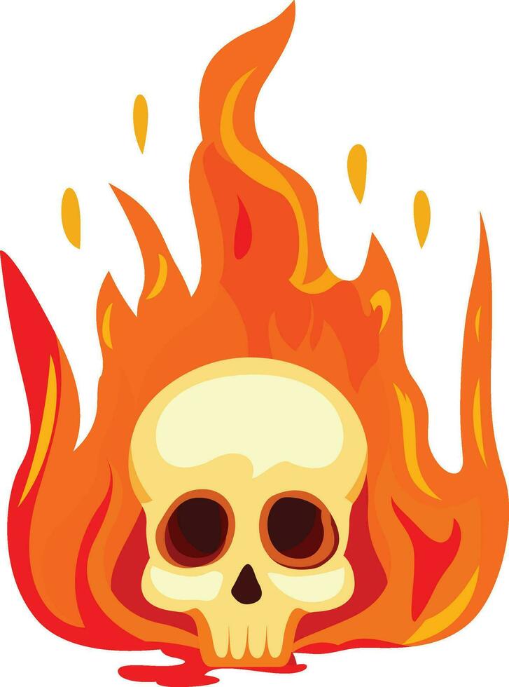 skull on Fire Flames with Bright Orange flat style vector illustration, Burning Human Skull , Human head in fire, stock vector image