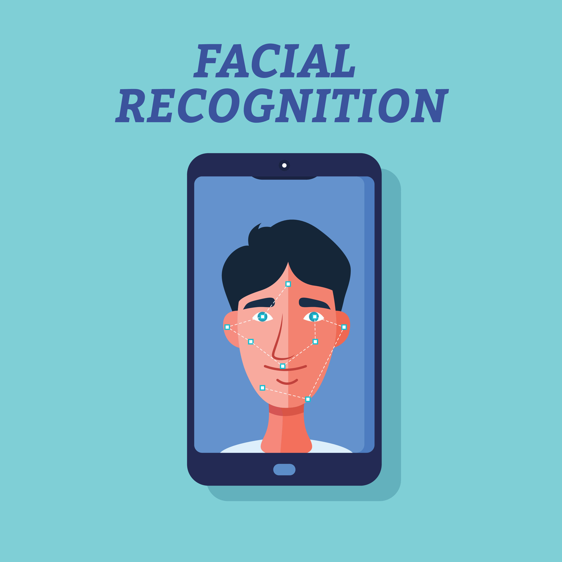 Facial recognition smart phone concept flat style Vector illustration ...