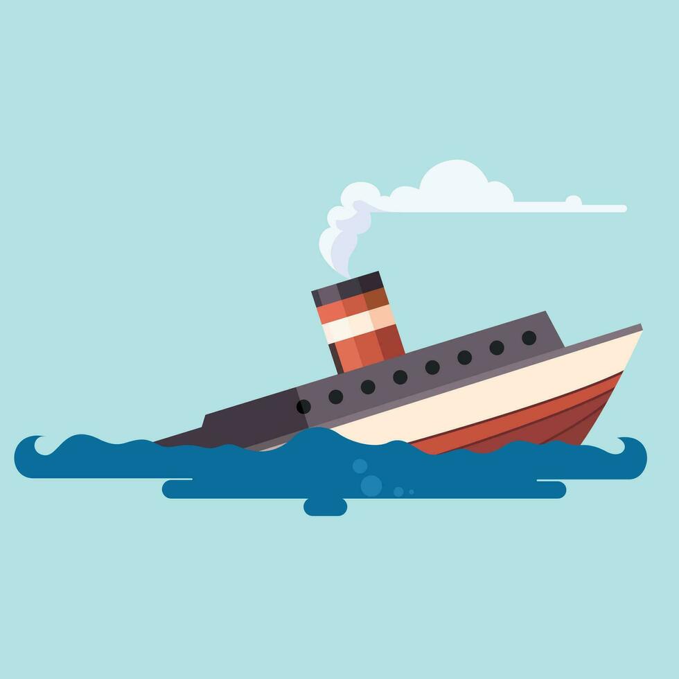 Sinking ship flat style vector illustration, Ship Sinking in the ocean stock vector image, ship accident, ship wreck clip art