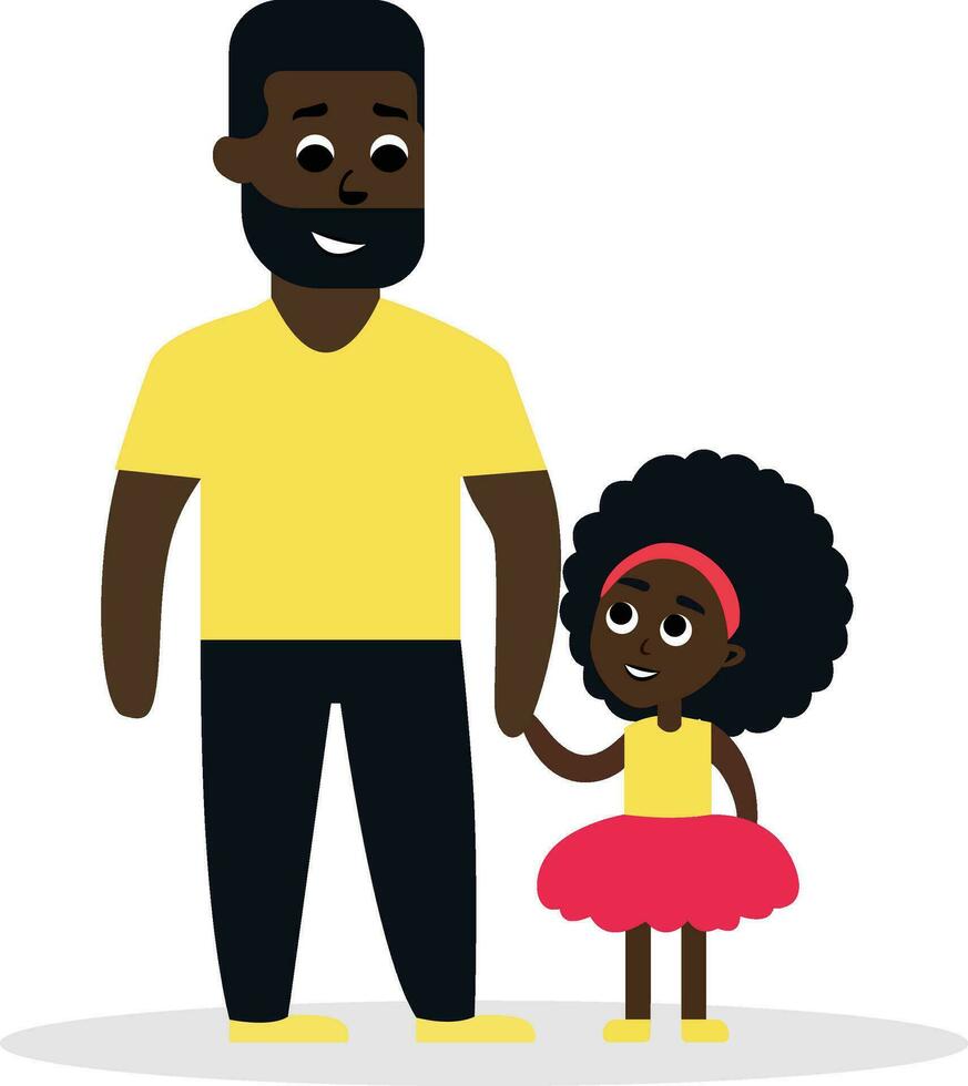 African American father and daughter flat style vector illustration, Black man with his daughter , Black father and black daughter with an afro holding hand stock vector image