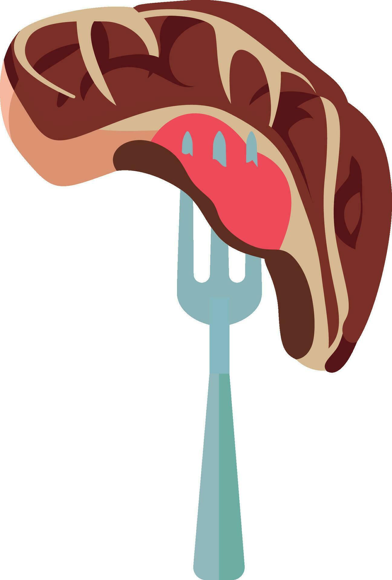 Meat steak on a fork flat style stock vector illustration, Meat On Fork