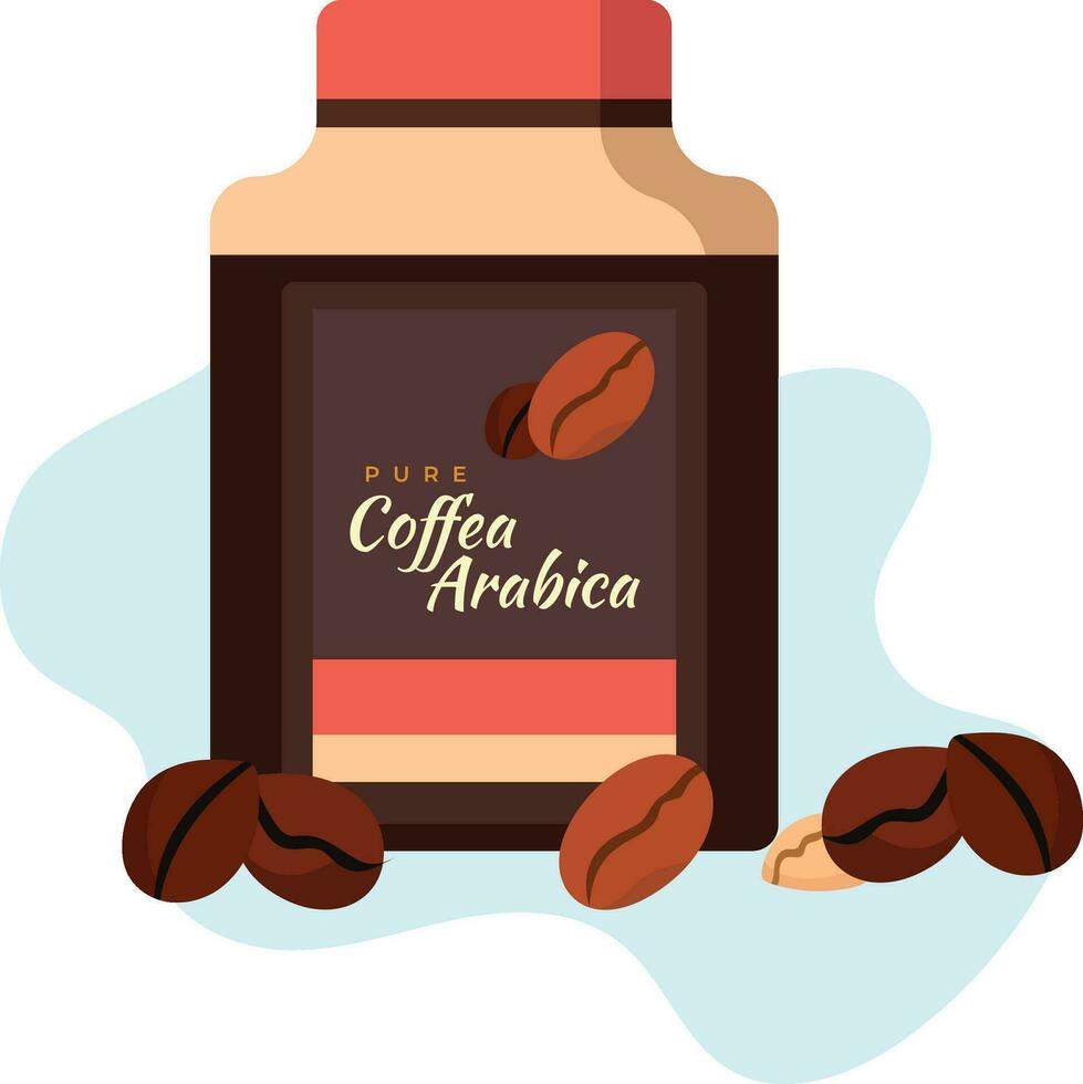 café polvo botella con café frijoles alrededor eso vector ilustración, café tarro plano estilo valores vector imagen