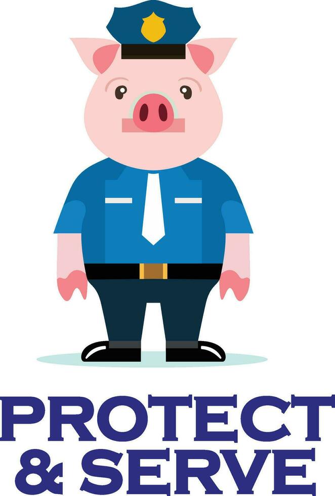 pig police officer character flat style vector illustration, Pig in police uniform flat style stock vector image