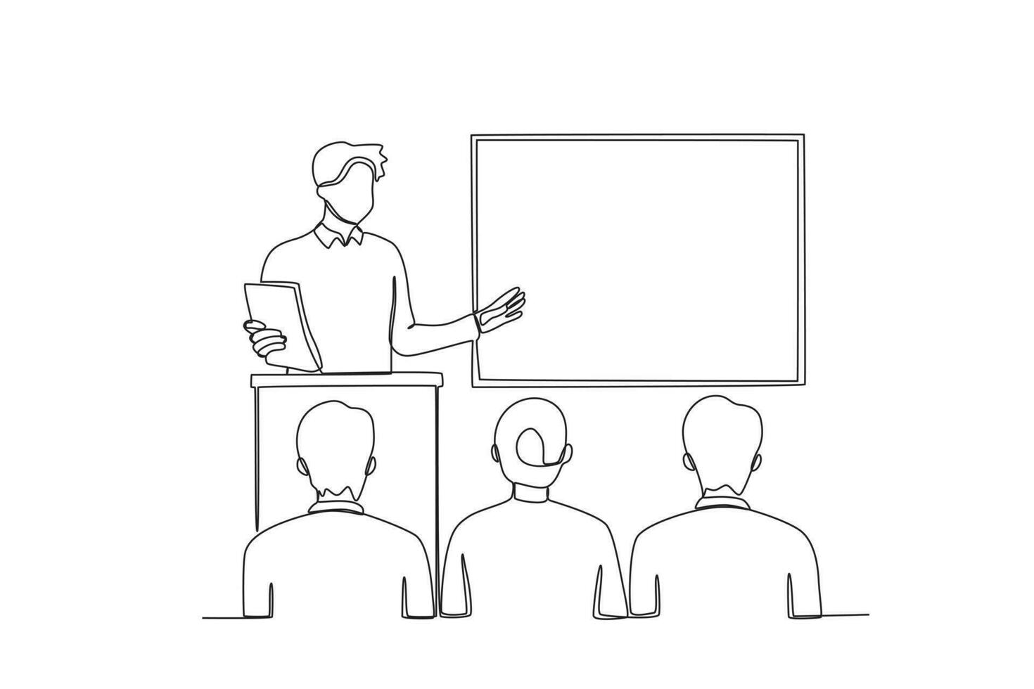 un profesor presentación en frente de estudiantes vector