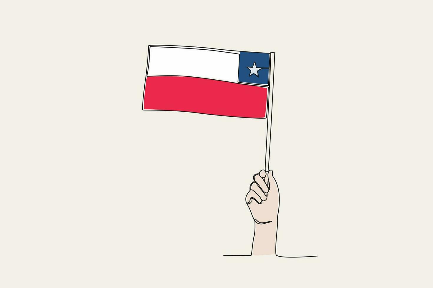 Color illustration of a hand raising the Chilean flag vector