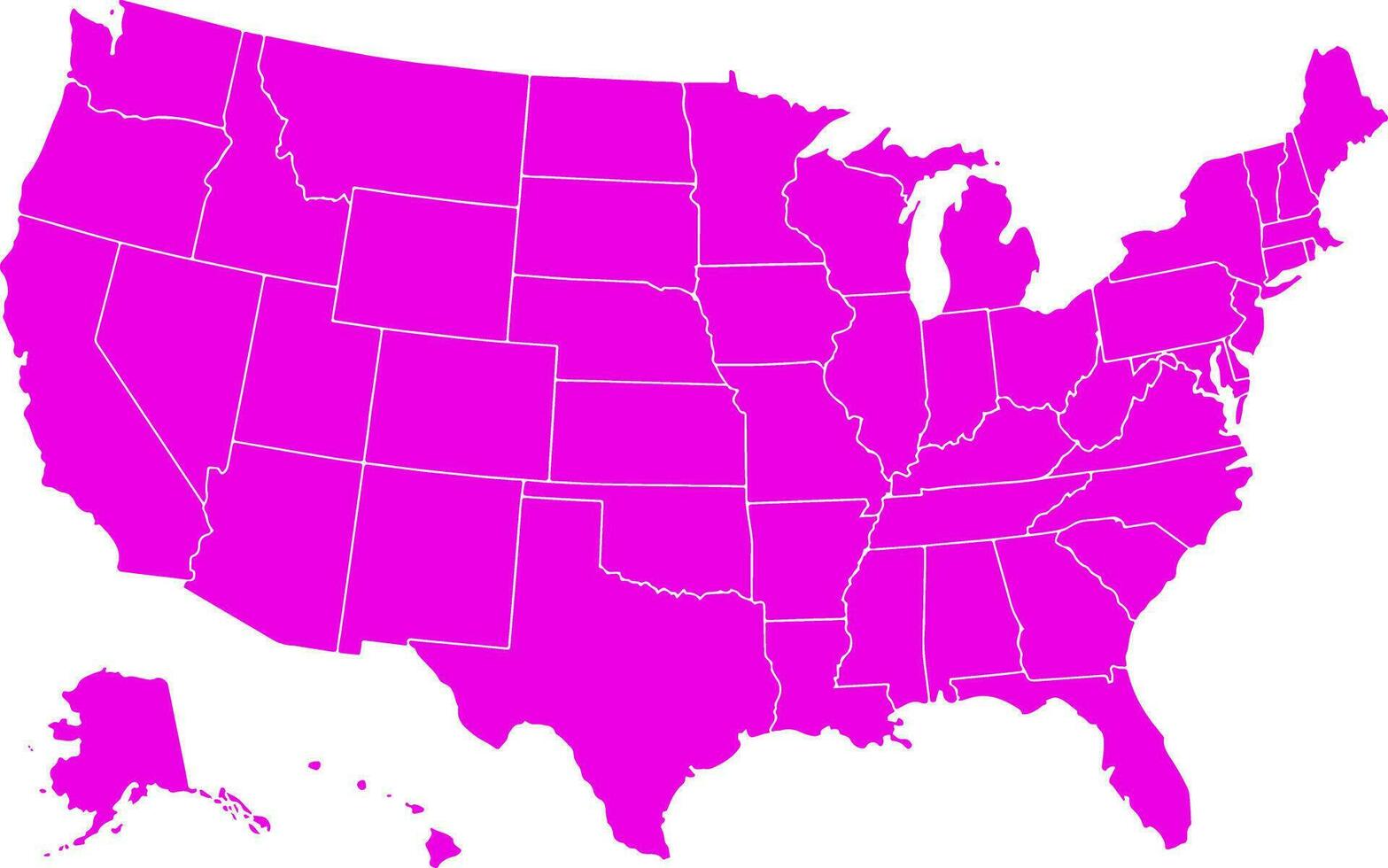 púrpura de colores unido estados de America mapa. político Estados Unidos mapa. vector