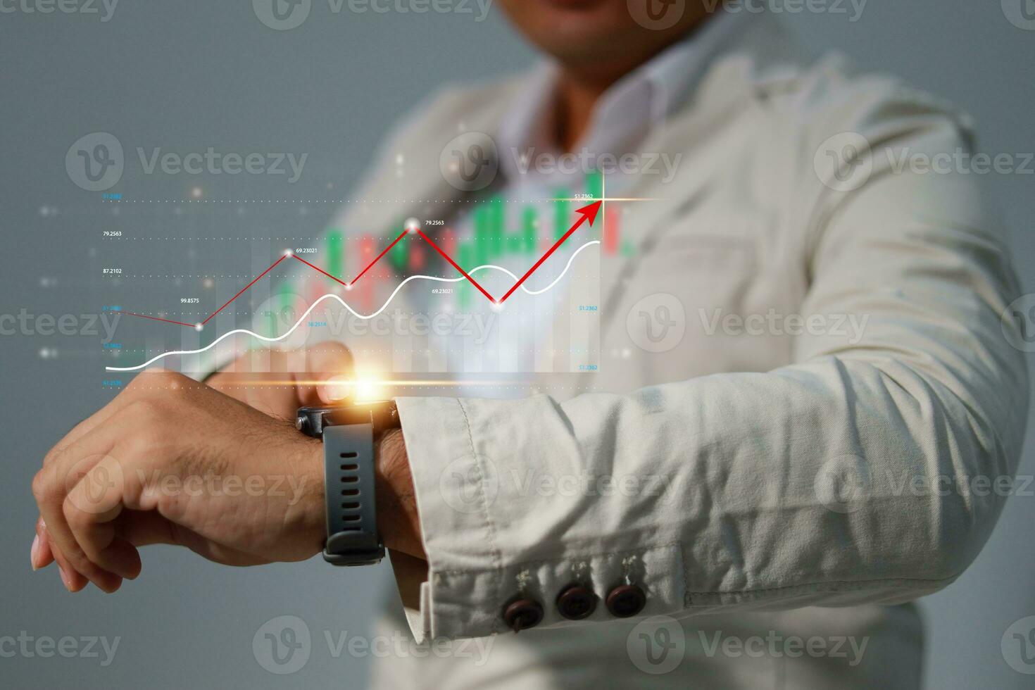 Analysis profitability positive indicators of working companies with digital augmented reality graphics. photo