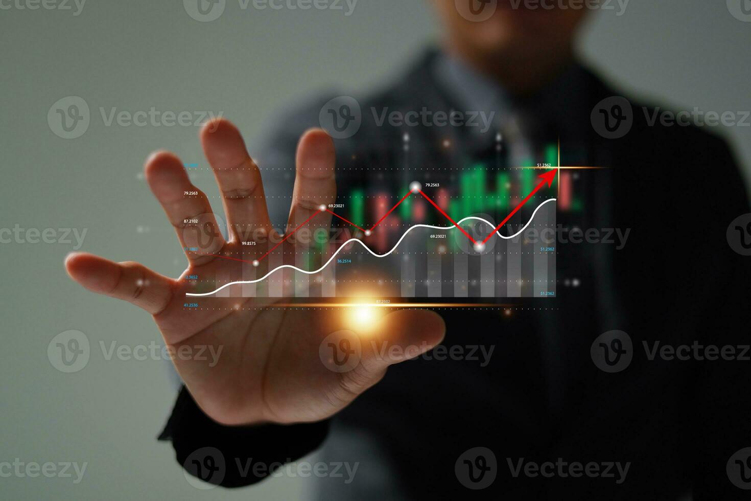 Analysis profitability positive indicators of working companies with digital augmented reality graphics. photo