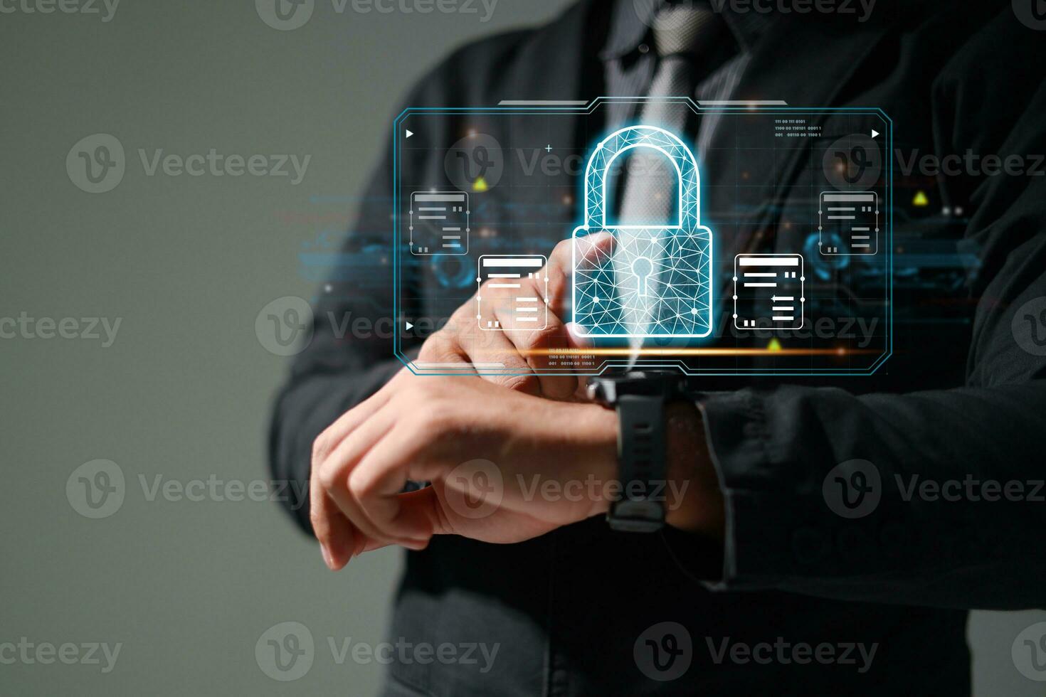 Protection network security safe your data concept. Digital crime by an anonymous hacker. photo