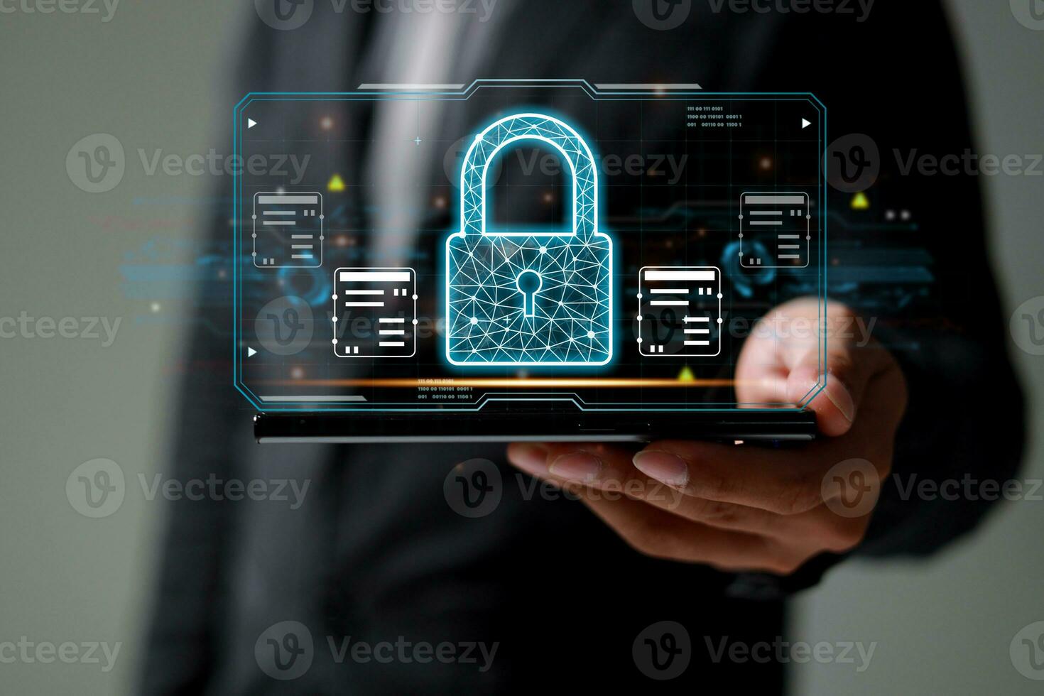 Protection network security safe your data concept. Digital crime by an anonymous hacker. photo