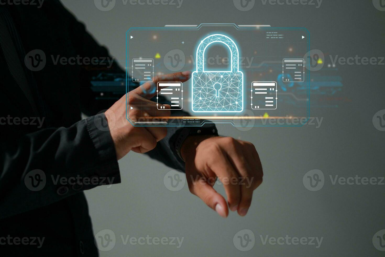 Protection network security safe your data concept. Digital crime by an anonymous hacker. photo