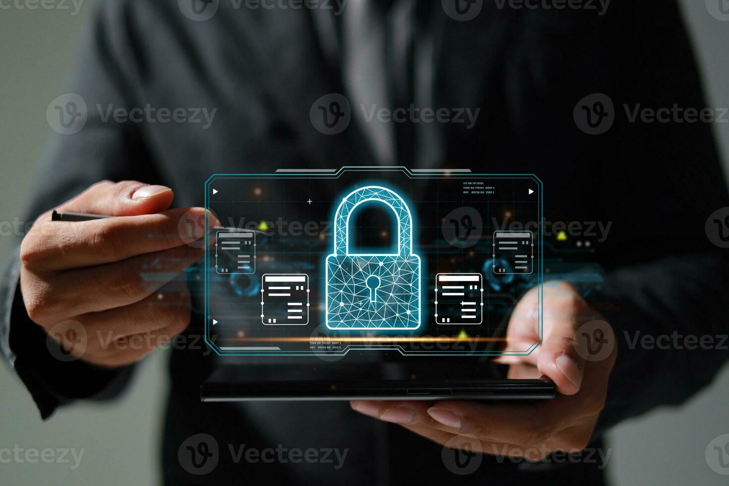 Protection network security safe your data concept. Digital crime by an anonymous hacker. photo