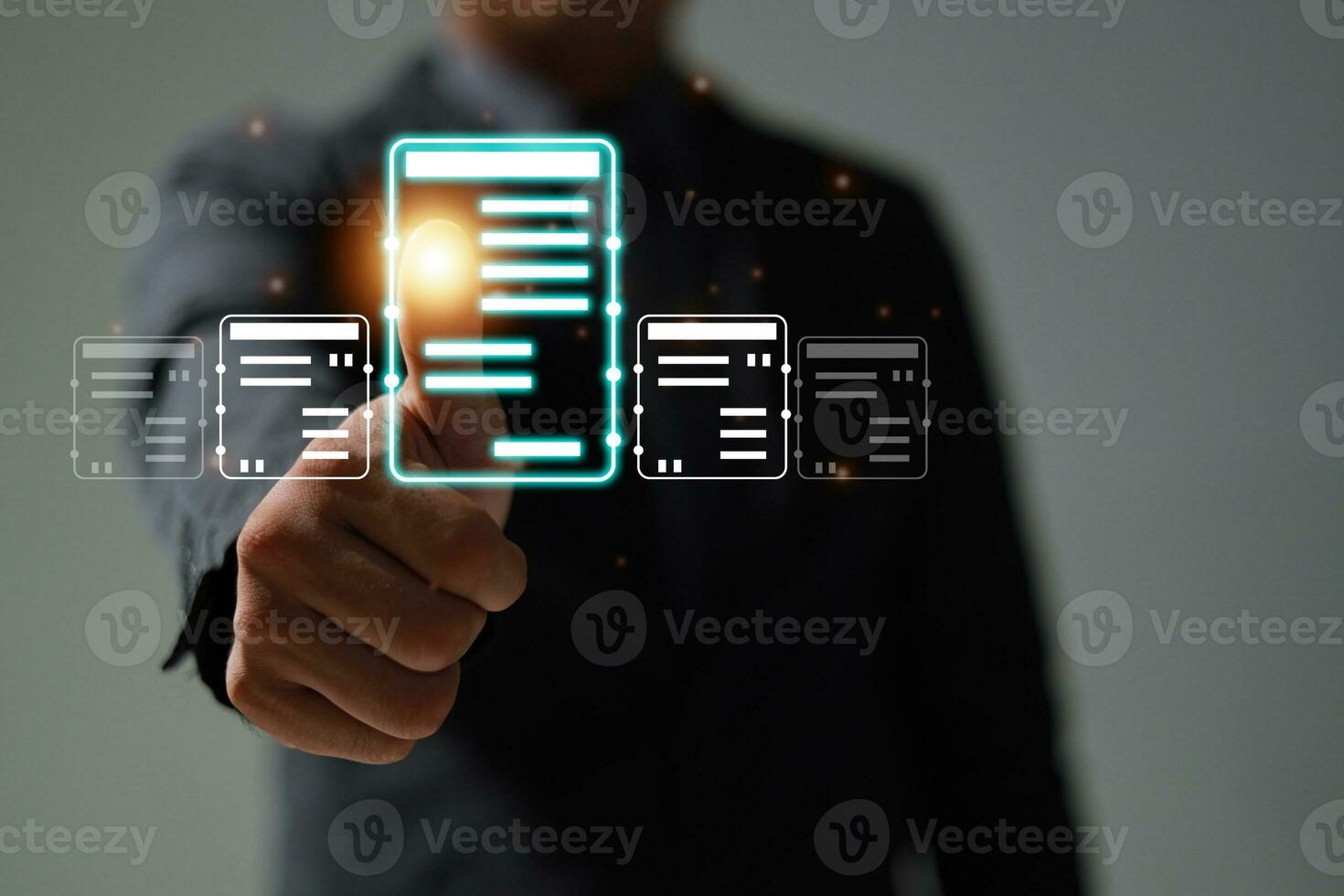 Online business digital document management, paperless office, signing business contract concept. photo