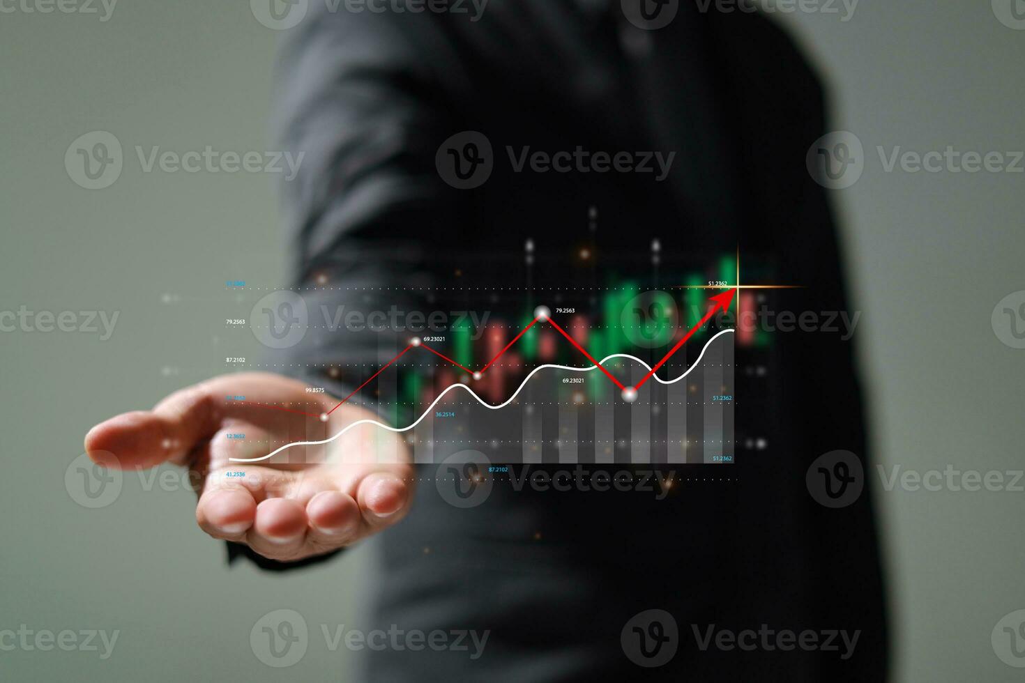 Analysis profitability positive indicators of working companies with digital augmented reality graphics. photo