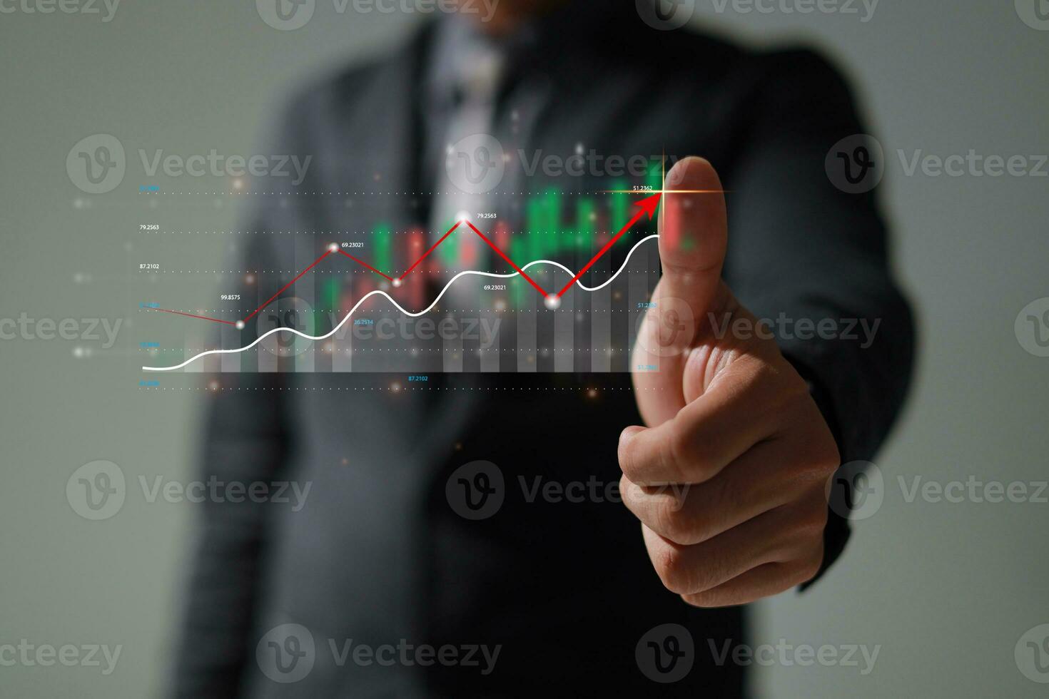 Analysis profitability positive indicators of working companies with digital augmented reality graphics. photo