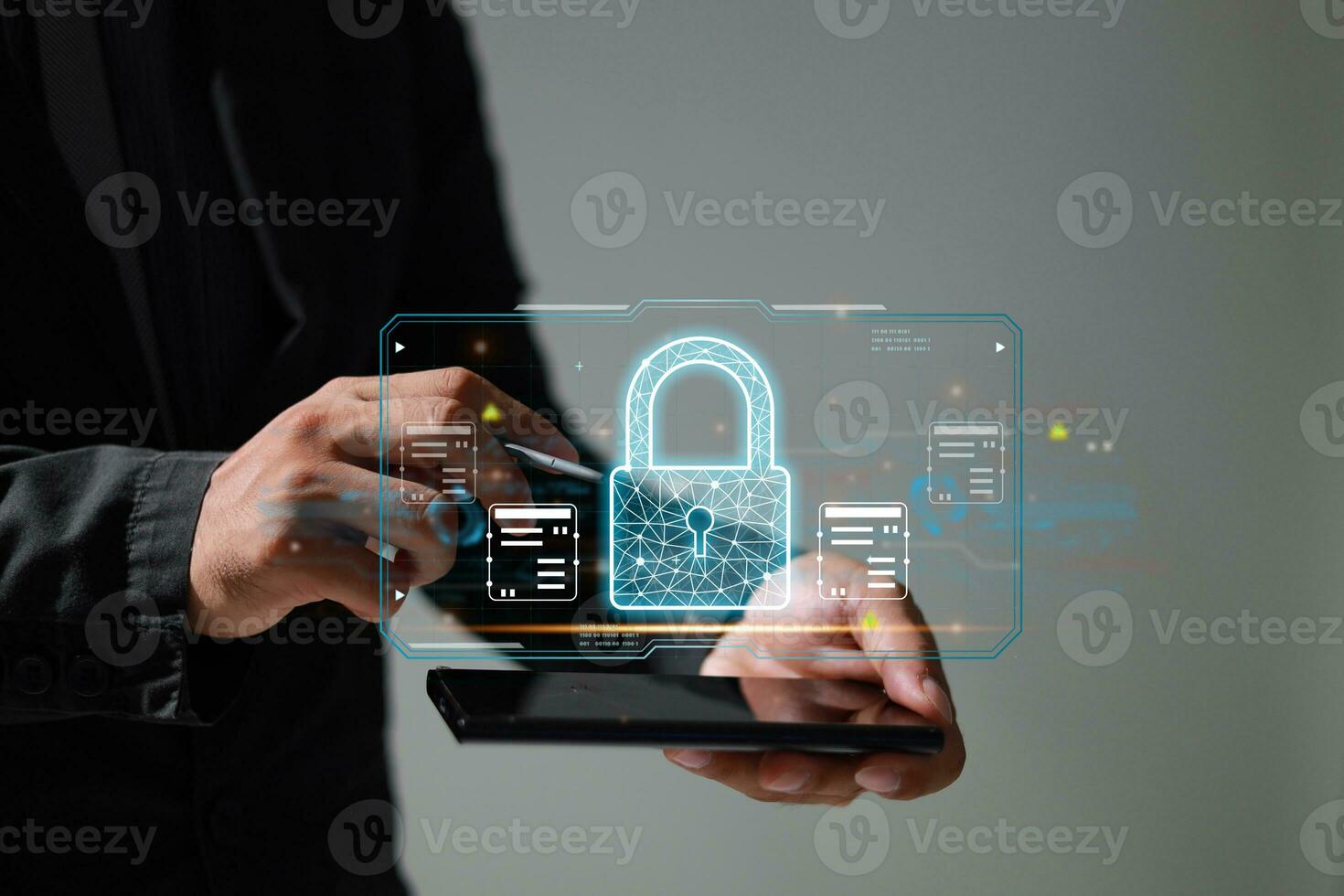 Protection network security safe your data concept. Digital crime by an anonymous hacker. photo