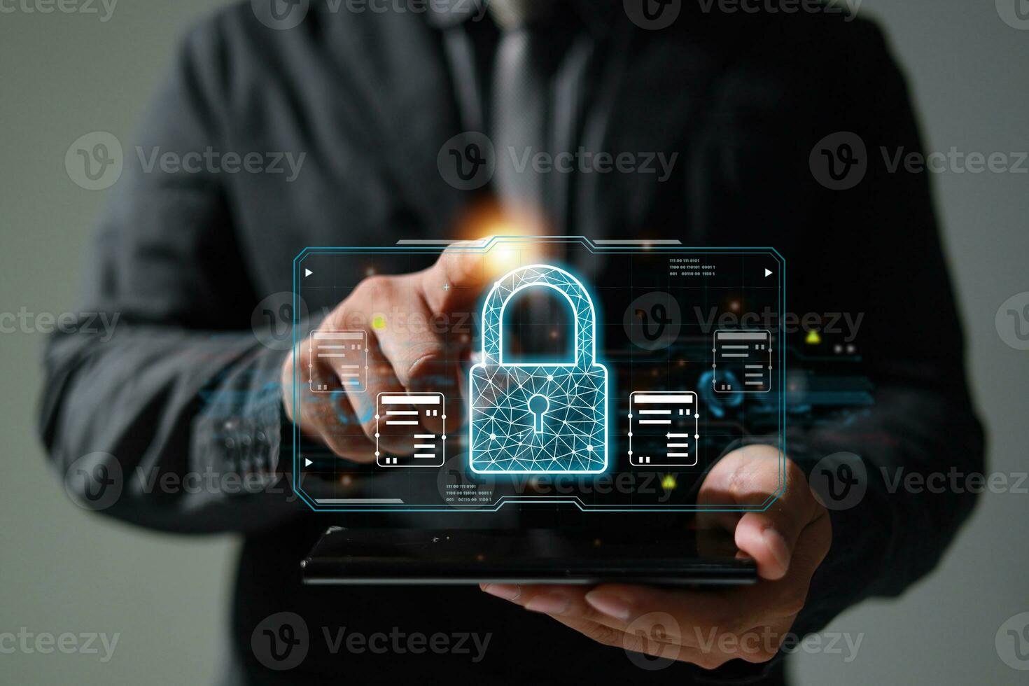 Protection network security safe your data concept. Digital crime by an anonymous hacker. photo