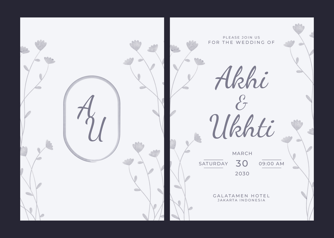 Wedding invitation template with flower watercolor psd