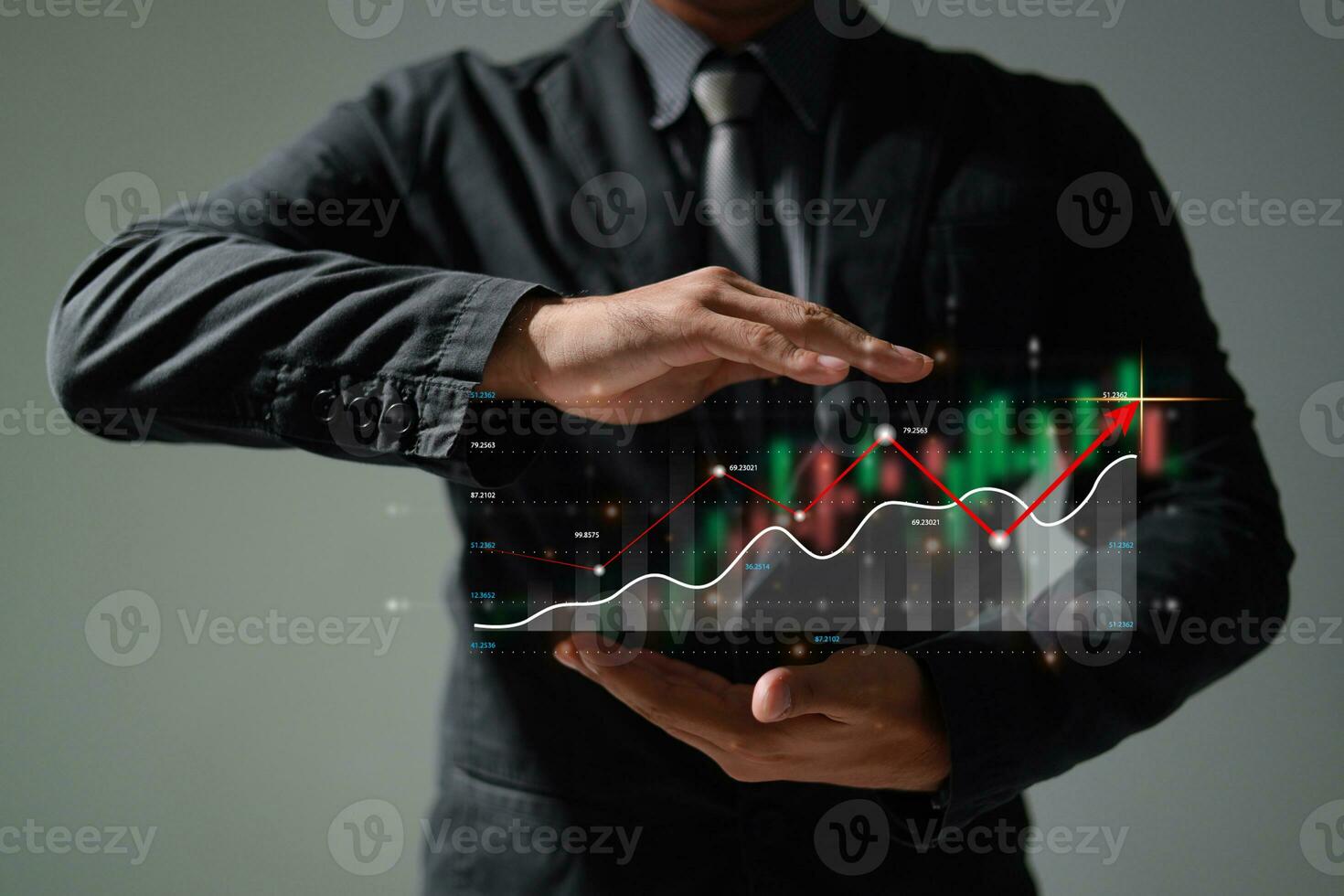 Analysis profitability positive indicators of working companies with digital augmented reality graphics. photo