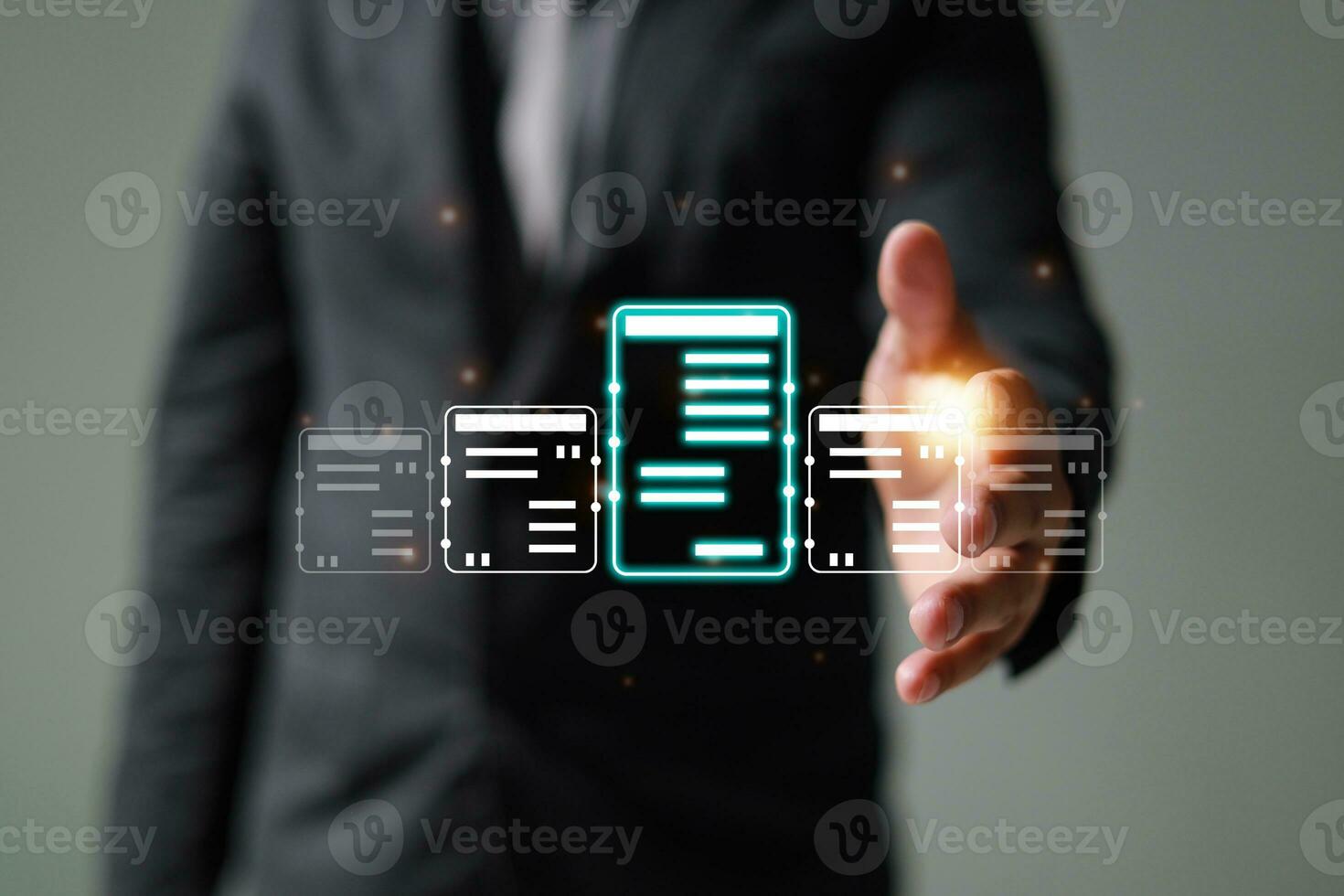 Online business digital document management, paperless office, signing business contract concept. photo