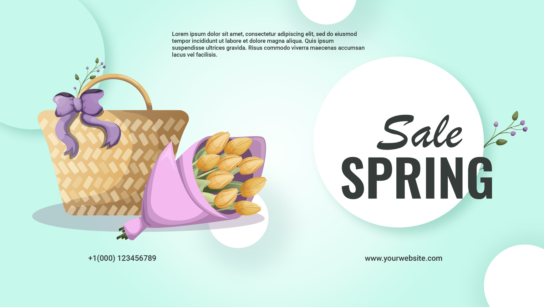 Trendy template advertising banner, page, with spring flowers and leaves. suitable for social networks, web design. psd