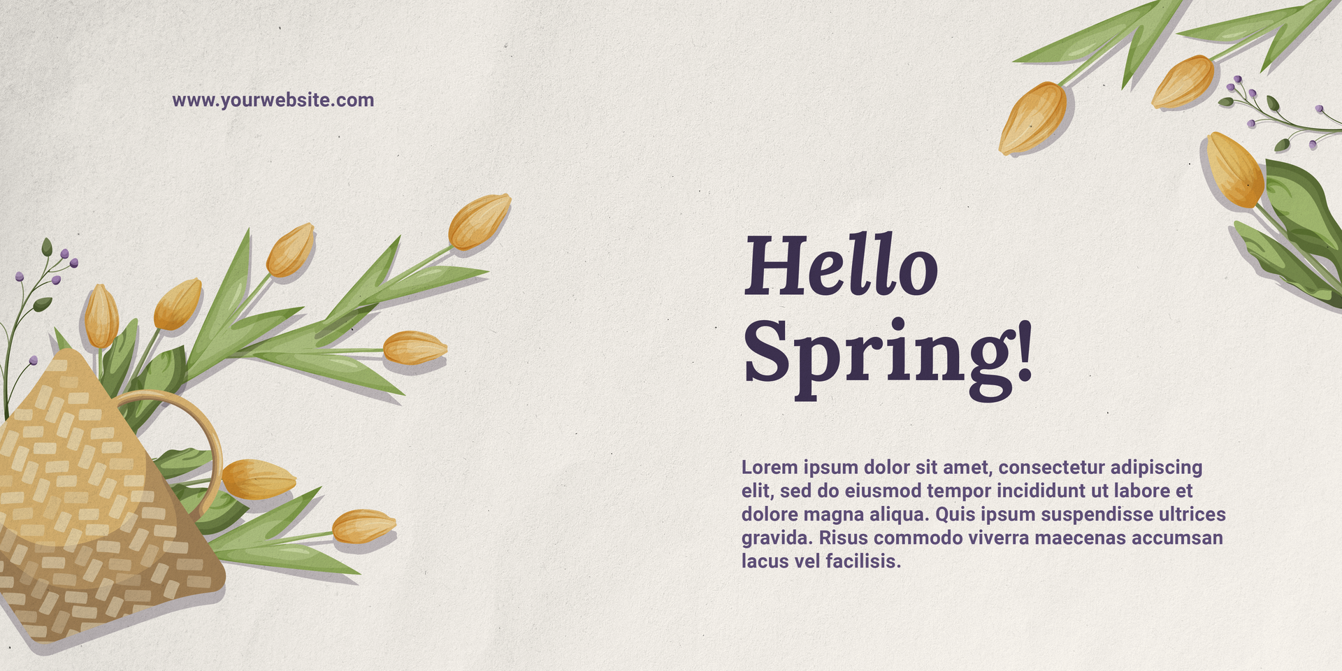 Trendy template advertising banner, page, with spring flowers and leaves. suitable for social networks, web design. psd