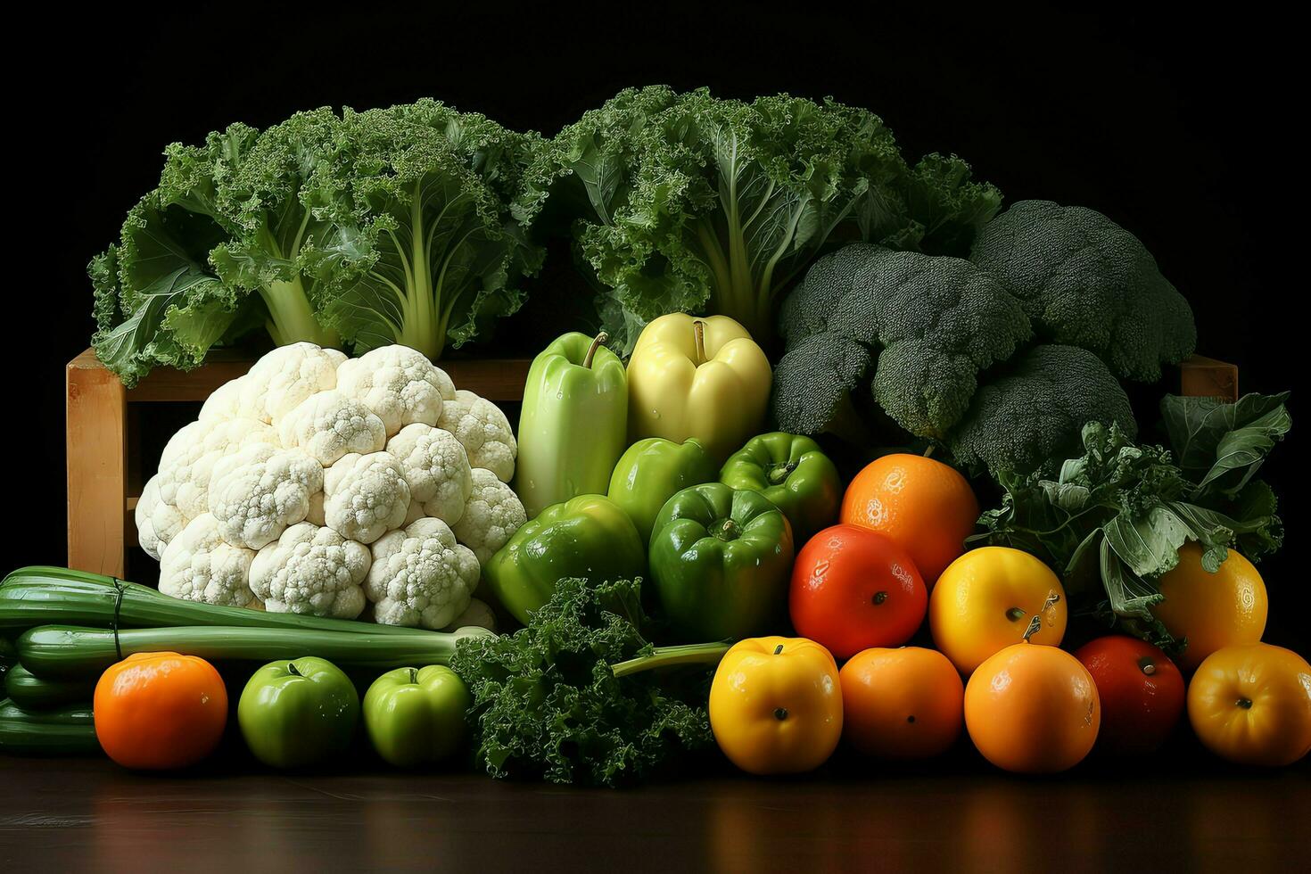 Collection mix fresh vegetables and fruits for a salad. Healthy diet concept and vegetables food by AI Generated photo